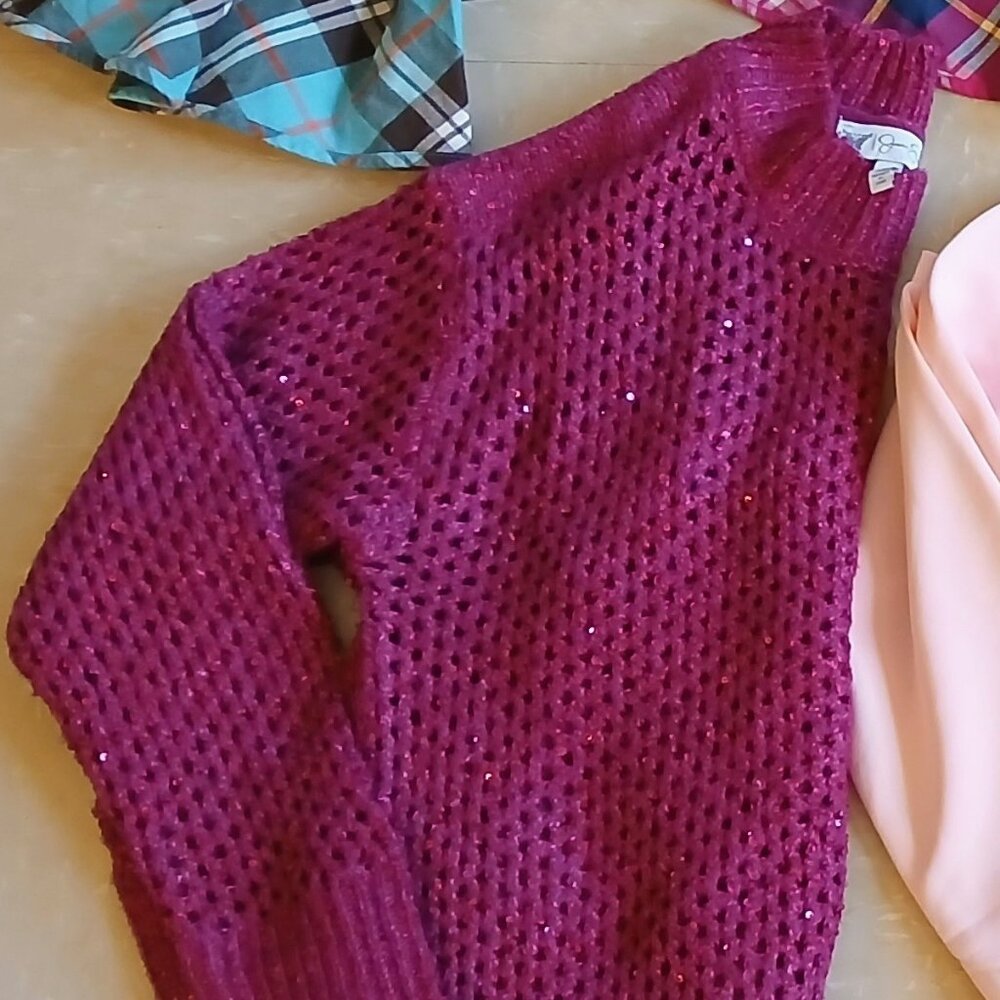 Jessica Simpson open knit sweater sequins detachable camisole Size XS oversized